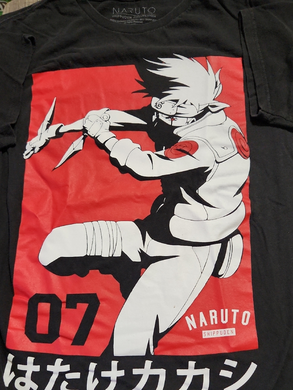 Shippuden Naruto Kakashi Graphic Tee - Black and Red, Adult Medium
